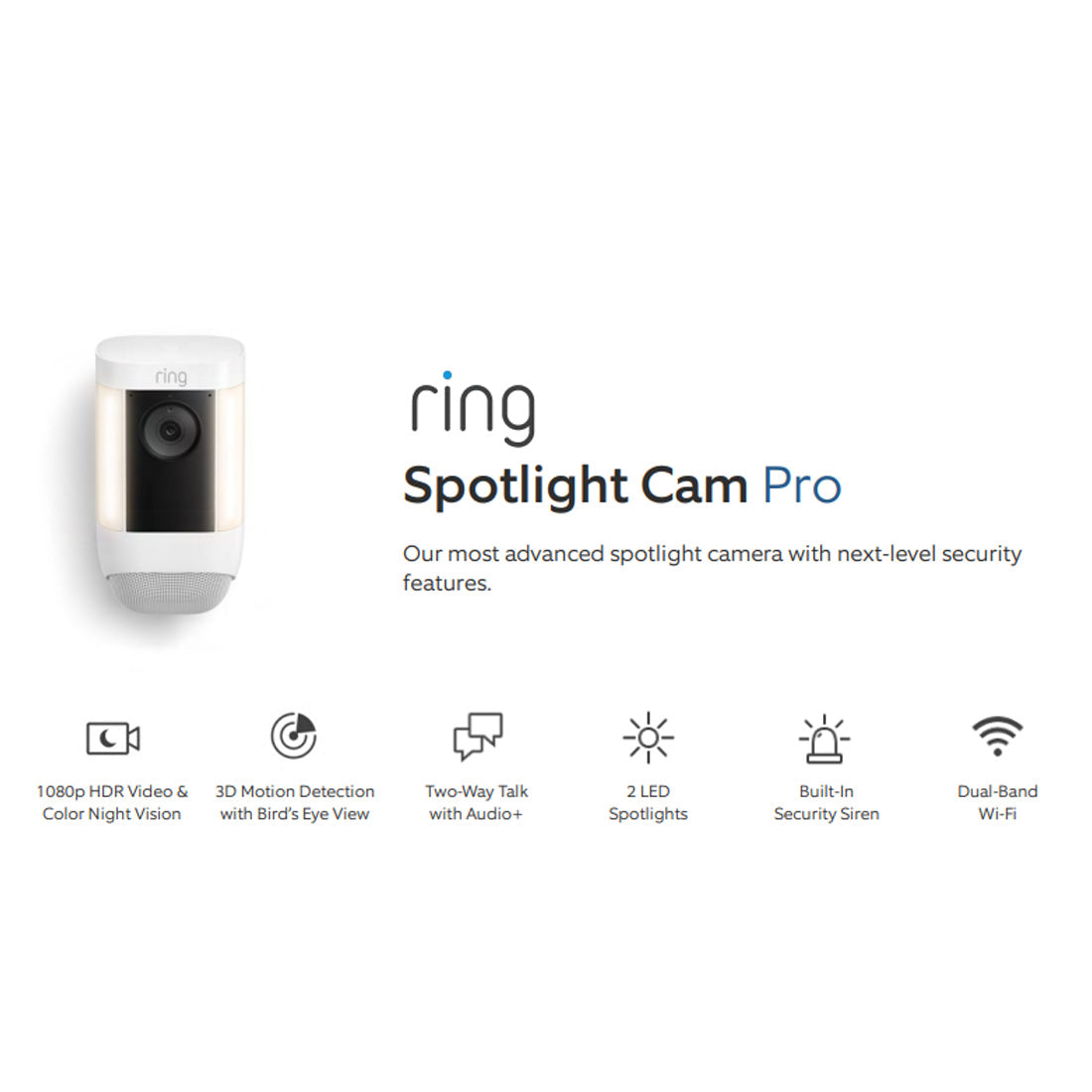 Ring Spotlight Cam Pro Battery Powered Motion Detection, Night Vision Camera, Black